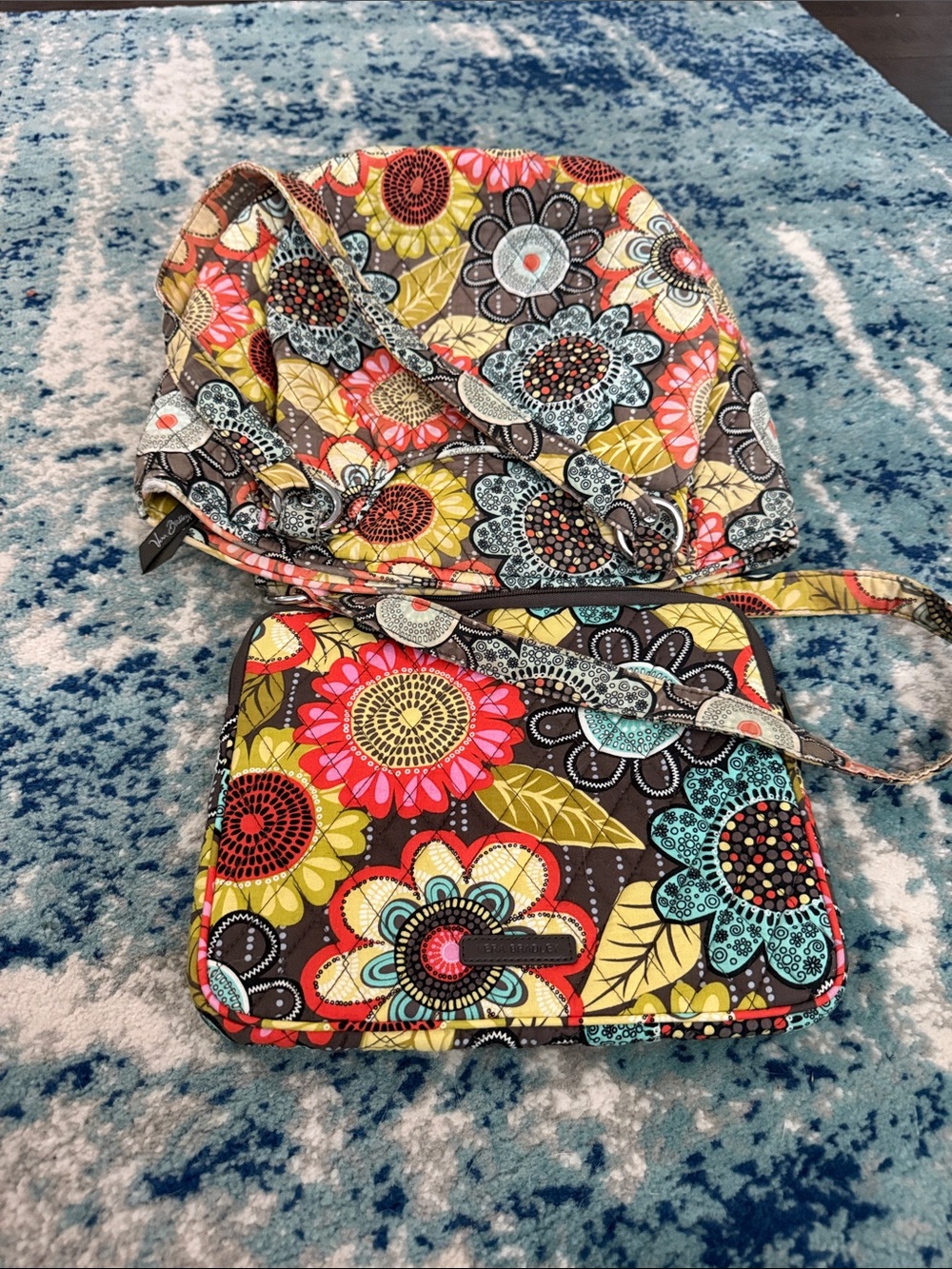 Vera Bradley Brown Multi Floral Quilted Crossbody and IPad cover.